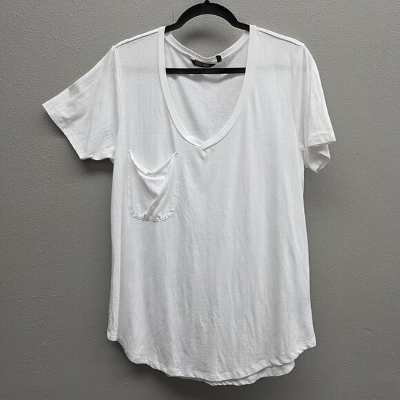 Peyton Jensen Shirt Womens XL White V Neck Pocket Short Sleeve Relaxed Fit Soft - Picture 1 of 10